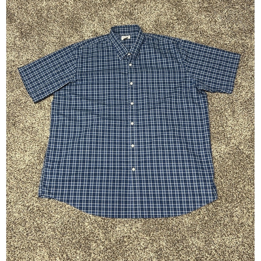 L.L.Bean Traditional Fit Shirt Mens XXL Blue Plaid Cotton Short Sleeve Button Up